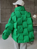 Jacket for Women Three-dimensional Plaid Woven Fashion Coat Solid High Street Warm and Thick 2023 Winter New Down