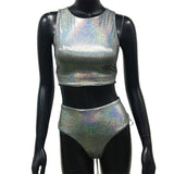 Women Flash Cloth Bandage 2 Pieces Set Summer Hollow Out Beach Bikini Swimwear Rave Festival Club Party