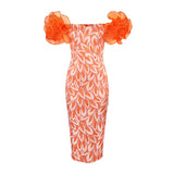 Fongt Net Yarn Sleeves Stitched Printed Bags Dresses Mid-Sevent Dress Party Dress Women Dress