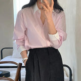 Fongt Chic Spring And Autumn Small Temperament Clip Clip Relaxed Long Sleeve Striped Shirt Woman