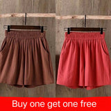 Women's Summer Shorts 100% Cotton High Waist Shorts Loose Casual Solid Shorts Pants Streetwear Elastic Waist Buy One Get