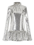 STREET Newest 2023 Designer Fashion Women's Long Sleeve Glitter Sequined Ruffles
