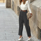 Fongt Spot 2024 Spring New Women's Fashion Temperament Pure Color Versatile High Waist Trousers Trousers-Outfit