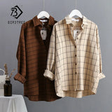Arrival Women Plaid Oversize Blouse Batwing Sleeve Front Short Back Long Shirt Turn-Down Collar Casual Top
