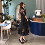 Fongt Temperament Lace Dress Woman 2025 Summer Famous Woman's Perspective Mesh + Slings Slimming Large Styling