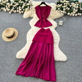 Fongt Fan Temperament Two Sets Of Summer High-End Sleeveless Knitting Top High-Waisted Splicing Bag Hip Skirt Suit