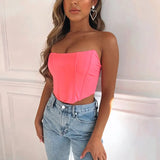 Fongt Light Color Ding Arc Wrapped Chest Female Playful Sexy Wind Back Exposed A Word Collar Slim Top-Outfit