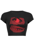Eye Print Baby Crop Top-Outfit