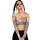 Fongt New Summer Women's Wear Solid Color Sling Hanging Neck Exposed Navel Exposed Back Sleeve Female