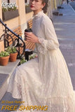 Sleeve Dress Women Lace Patchwork Autumn New Fashion Aesthetic Thick All-match Leisure Tender Simple Cozy Female