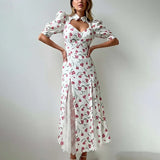 Fongt Women's New Broken Flower Collar Sexy Open Fork Spring Dress Women