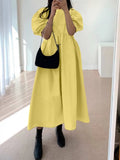 Women Dresses ZANZEA 2022 Summer Patchwork Maxi Vestidos Casual Solid Puff Sleeve Sundress Ladies Loose
