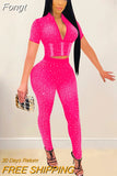 Sparkle Crystal Pants Two-Piece Set Glitter See Through Rhinestone Studded Crop Top And Legging Set Party Club