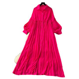 Fongt Retro Casual Dress Women's 2025 Spring Folding Lantern Sleeve Casual Loose Single-Dripple Shirt Long Dress