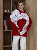 Fongt Lace Decoration Design Feeling Against The Color Of The Collar Long Sleeve Leisurely Loose Plus Velvet Top Woman