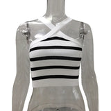 Fongt Summer New Striped Cross Hanging Neck Sexy Knitting Bottom Bra Wear Vest Women's Clothing
