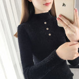 Fongt And Winter Half High Collar Button Thick New Foreign Style Jacket Sweater Imitation Mink Wool Coat Female Bottom Shirt-Outfit