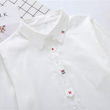 Spring New Women Casual Striped Embroidery Cotton White Shirt Long Sleeve Short Blouse Autumn Solid Sweet Girl Tops