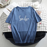 Letter Printed T Shirt Summer Cotton Women Tshirts Korean Sweet Ladies Tees Comfortable Oversized Black Female