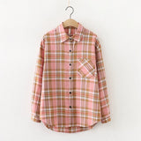 New Loose Design Cotton Plaid Shirt Women Young Style Long Sleeve Blouses Casual Shirts Lady Tops Clothes