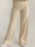 Women Knitted Suit Warm Solid Split Pullovers and Wide Pants Two-piece Suit Female Half Turtleneck Oversize Tracksuit-Outfit