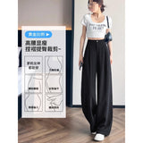 Fongt Anti-Frinkle Silk Linen Pants Women Summer Thin Ice Silk Cotton High Waist Hanging Mountain Suit Wide Leg Pants