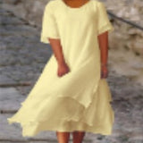 Fongt Fashion And Casual Double-Edecker Short-Sleeved Round Dress