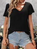 Fongt And Summer New Loose V-Neck Back Hollow Cross-With Short-Sleeved T-Shirt