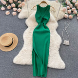 Fongt Women's Summer New Sexy Kinesith Heart-Scuttered Fashion Two-Pin Knitted Dress