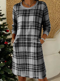 Fongt Christmas Lattice Round Neck Long Sleeves Elegant Retro Explosion