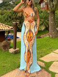 Fongt Women's Dress Sexy Wrapped Chest Bare Back Sleeveless Long Dress Summer 8122