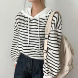 Vintage Striped Cropped Hoodie-Outfit