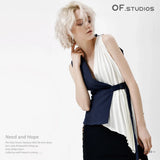 Fongt New Splicing Fold Design Irregular Hem Can Be Buckled Buckle Top Vest Coat Female QD780