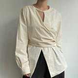 Irregular Shirts Blouses Hollow Out Blusas Mujer Criss Tunic Ropa Mujer Spring New Camisas Korean Fashion Shirt Tops-Outfit