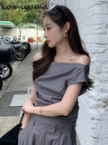 Off Shoulder Shirts & Blouses Short Sleeve Blusas Korean Chic Camisas Elegant Feminino Ropa Mujer 2024 New Summer Tops-Outfit