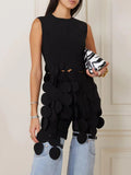 Fongt 2024 New Fashion Round Neck Sleeveless Round Piece Splicing Design Sense Tassel Advanced Sense Pure Color Top Vest-Outfit