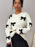 Fongt Autumn And Winter Sweater Women's Round Collar Bow Tie Knitting Knitting Factory