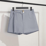 Fongt Suit Shorts Female Black Summer Thin 2024 New Loose High-Waist A-Line Casual Wide-Leg Pants-Outfit