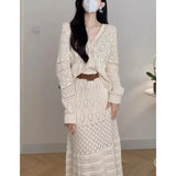 Fongt Small Fragrant Wind Hollow Knitted Suit Women 2025 Early Autumn High-End Temperament Half Dress Two Sets