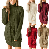 Fongt New Women's Long Sleeve Round Collar Dress Knit Jumper Sweater