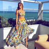Fongt Spring And Summer New Women's Sexy Temperament Sling Print Dress Set Beach Dress Two