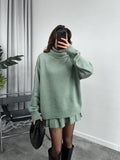 Fongt Winter New Solid Color High-Collar Lazy Knitwear Design Skirt Dress Suit