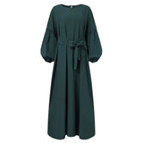 Women Muslim Abaya Dubai Dress Solid Long Sleeve Ruffles Maxi Long Sundress Robe Femme Lace Up Hijab Dress Islamic