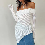 Fongt 2025 New French Open Shoulder Long Sleeve Design Knitting Wool Repair Outside The Dress Woman