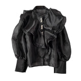 Fongt Court Style Super Fairy Collar Layer Lotus Edge Eugen Yarn Perspective Single Buckle Shirt Female Gas Top