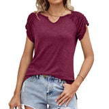 2023 New Solid Color U-Neck Rotator Sleeve Loose Women's T-Shirt Top-Outfit