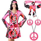 Fongt Halloween 70S Hippie Disco Festive Dress Turban + Print Dress Two-Piece