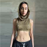 Fongt 2025 Fashion Trend Women's New Hooded Sleeveless Umbilly Knitted Solid Color Sweater