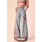 Fongt Splicing Jeans Women Autumn And Winter Design Sense Loose Straight Pear-Shaped Casual Broad Legs Long Pants