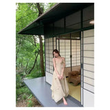 Fongt Chinese Style New Chinese Style Sling V Collar Dress Female Waist Show Thin Design Feeling Long Skirt-Outfit